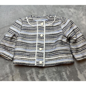 Janie and Jack Boucle Tweed Jacket Toddler Girls 3 Blue Black Stripe NWT $69